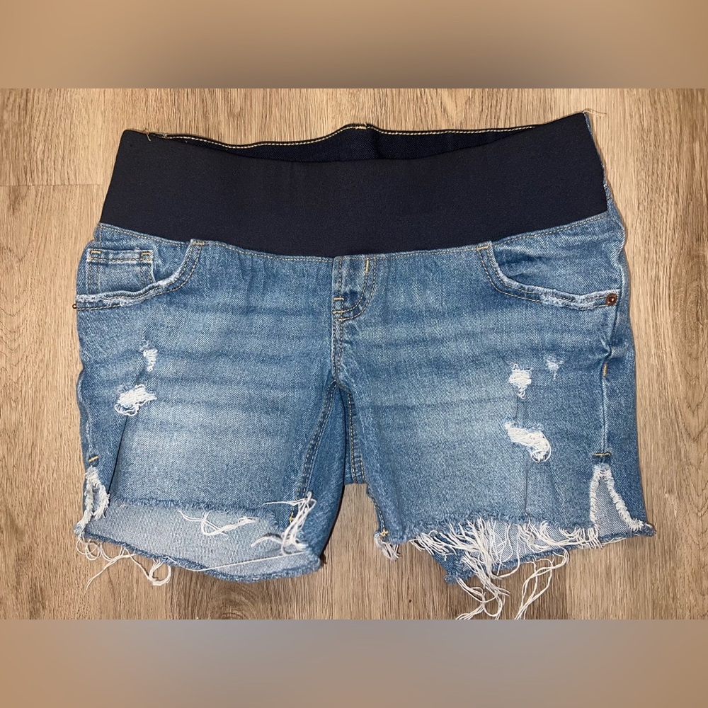 Old Navy Maternity Jean Shorts OG Straight Front Low Panel Women's 0 Denim Fray